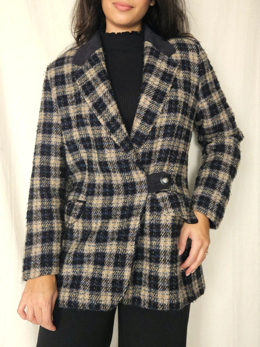 Zachte grof-gebreide vintage blazer | M