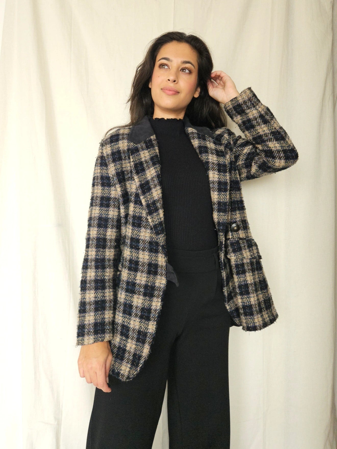 Zachte grof-gebreide vintage blazer | M