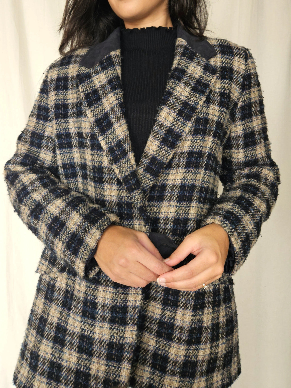 Zachte grof-gebreide vintage blazer | M