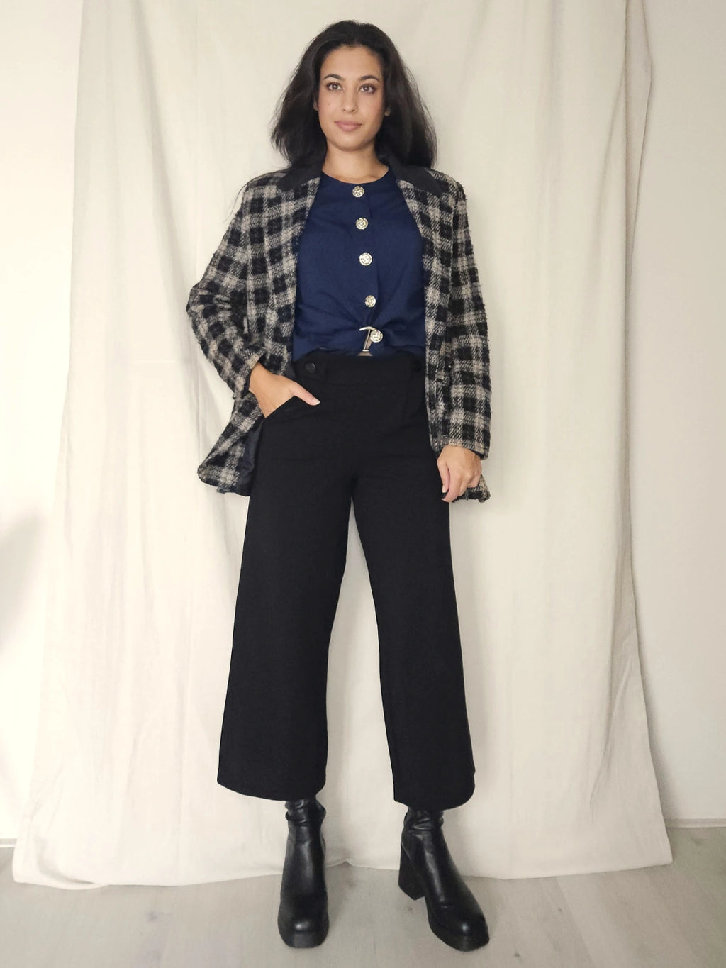 Zachte grof-gebreide vintage blazer | M