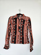 Silky vintage blouse zwart met oranje | S