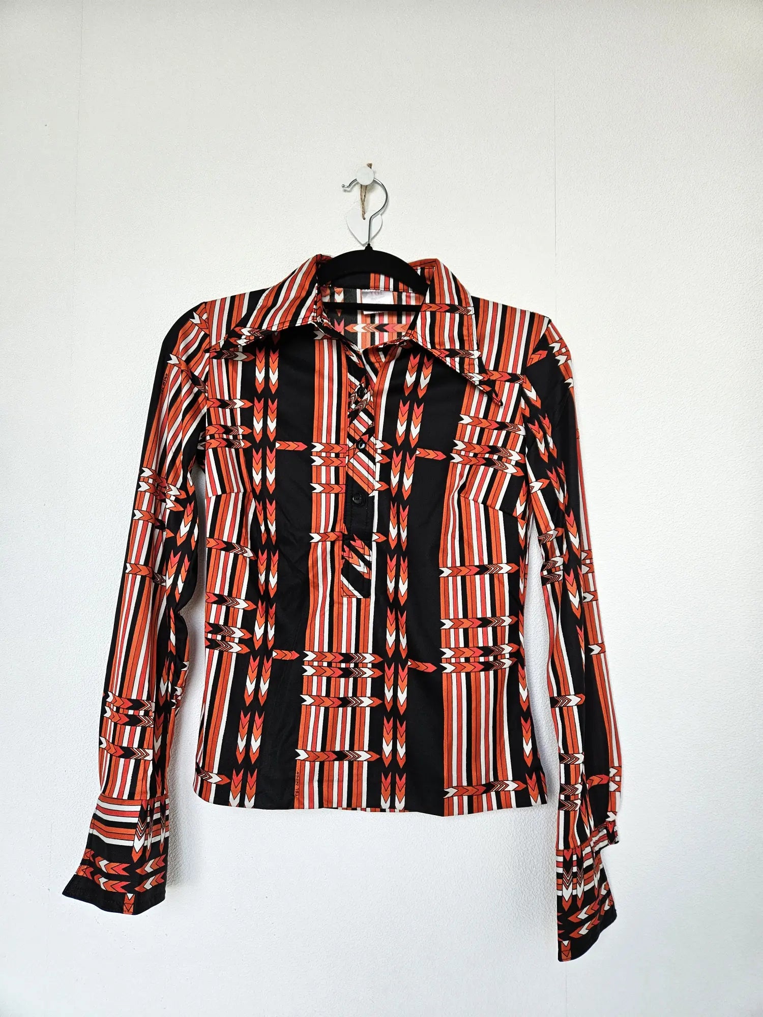 Silky vintage blouse zwart met oranje | S