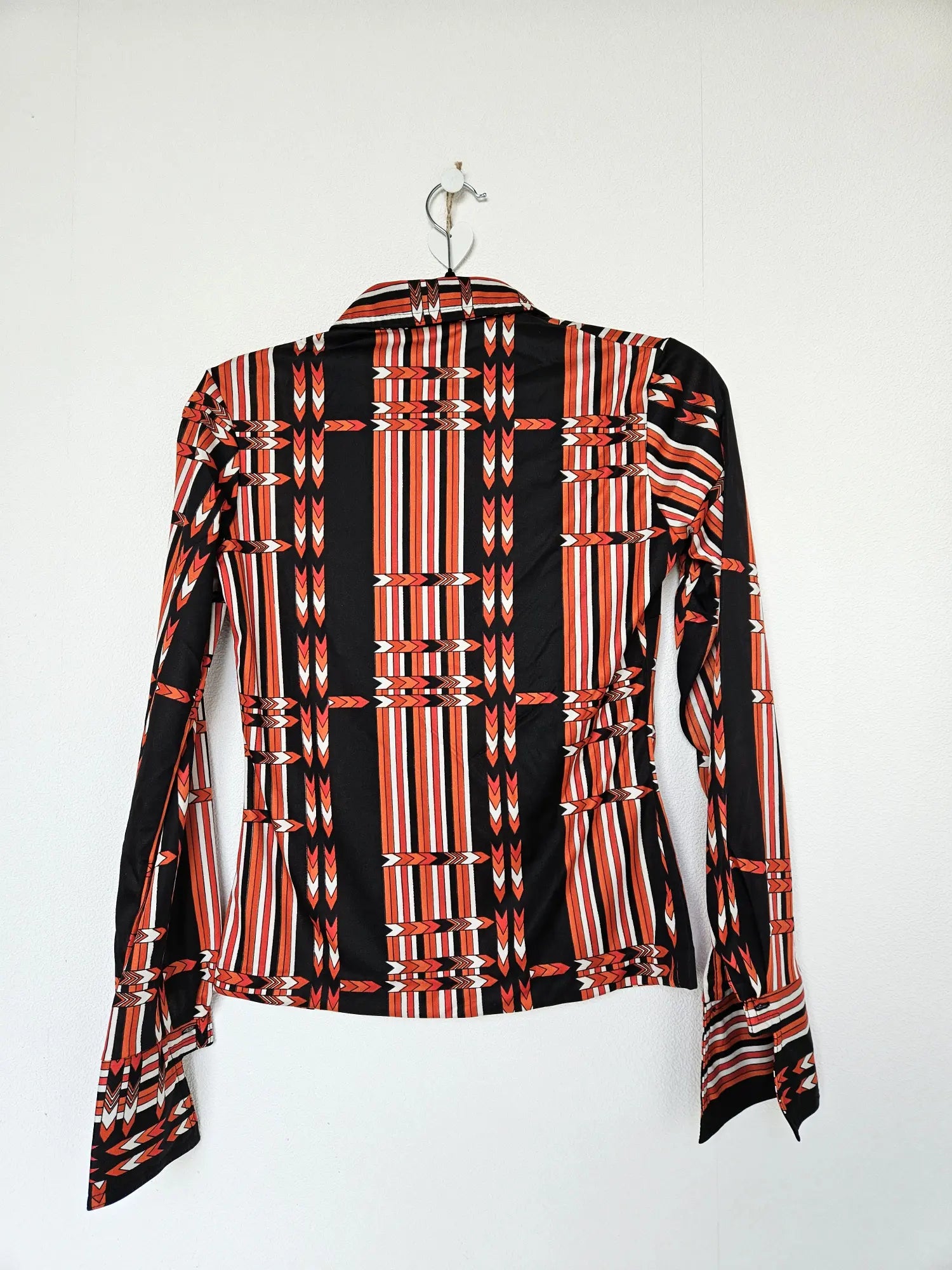 Silky vintage blouse zwart met oranje | S