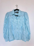Shiny lichtblauwe vintage blouse | M