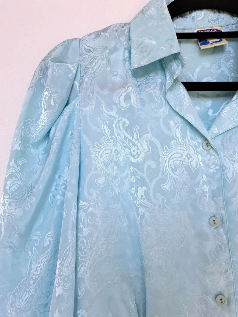 Shiny lichtblauwe vintage blouse | M
