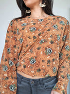 bruine vintage blouse met bloemenprint