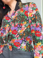 vintage blouse met gekleurde bloemenprint