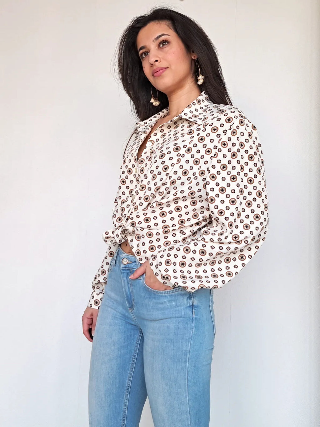witte vintage blouse met print