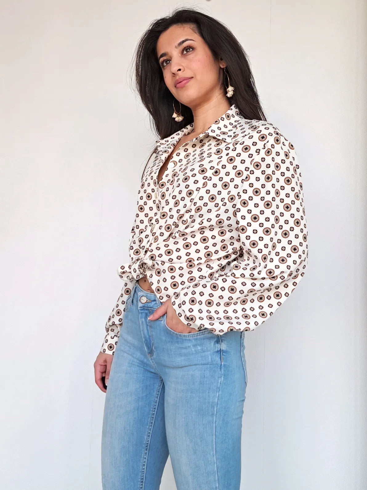 witte vintage blouse met print
