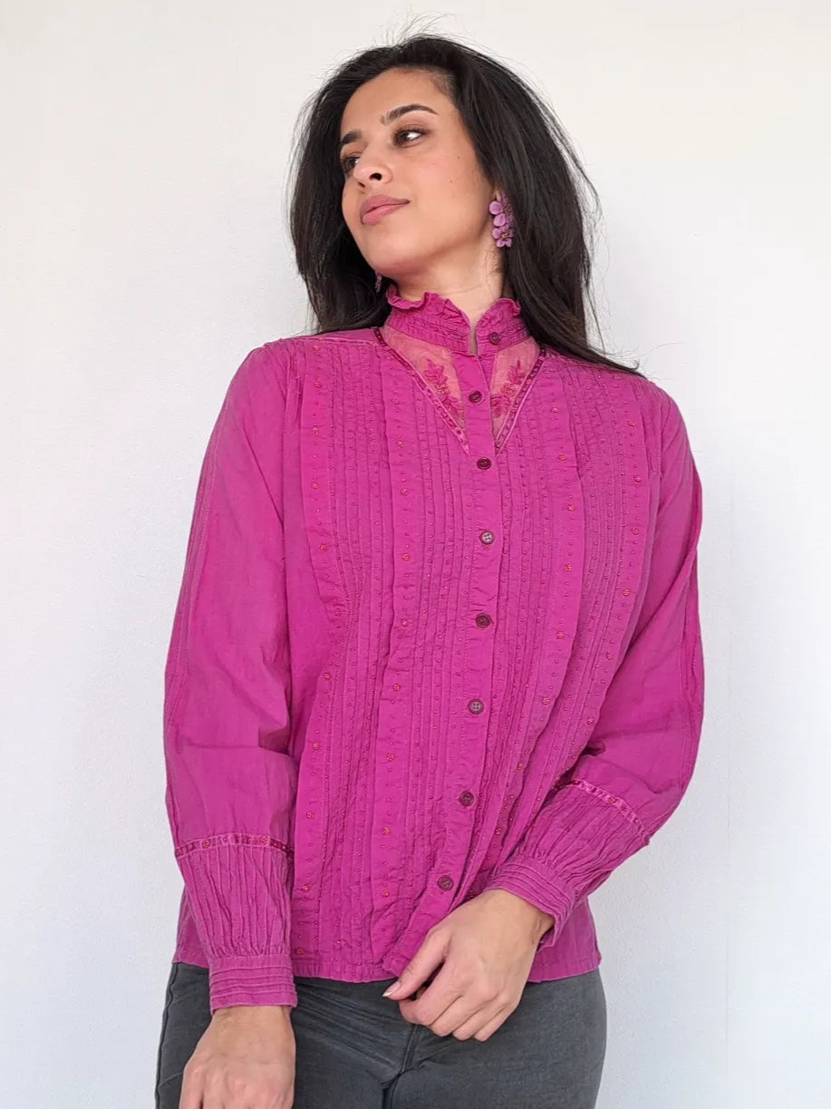paarse katoenen vintage blouse