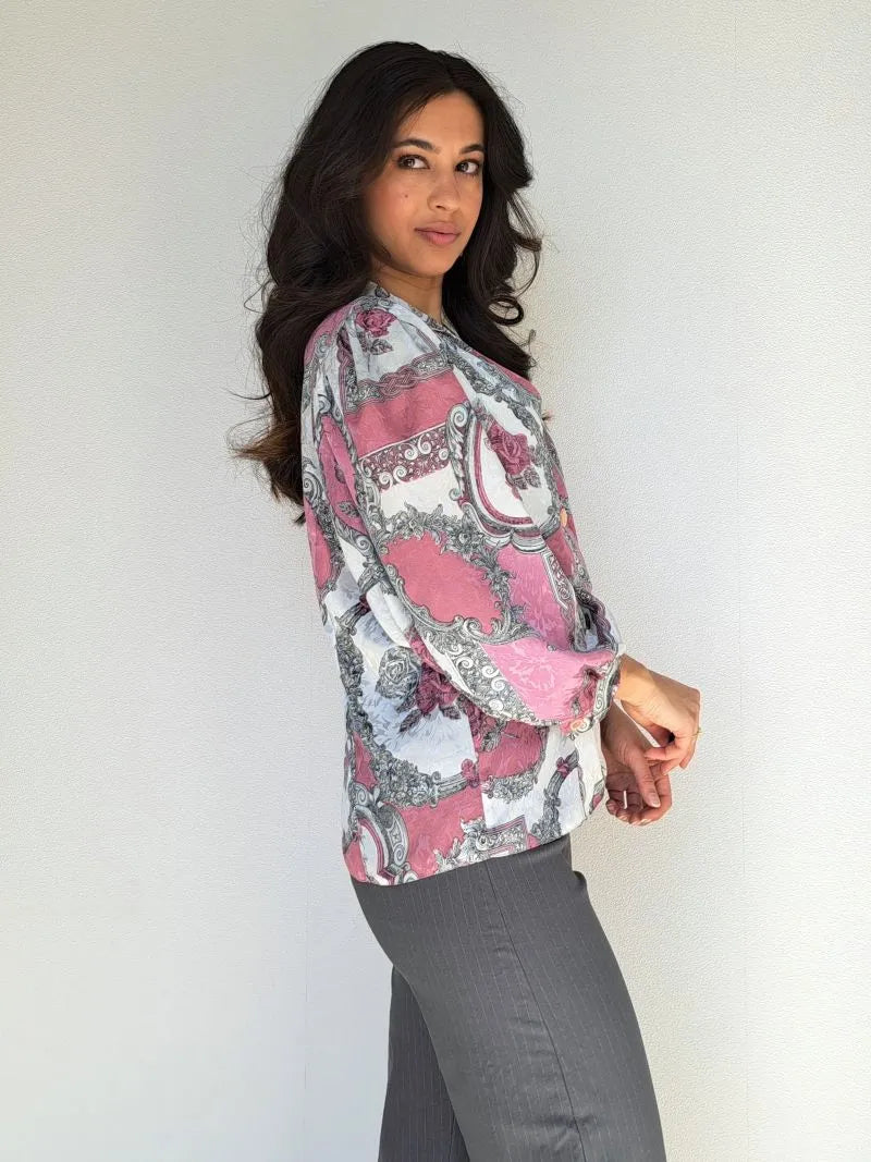 Vintage blouse met bloemenschilderijen | XL