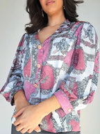 Vintage blouse met bloemenschilderijen | XL