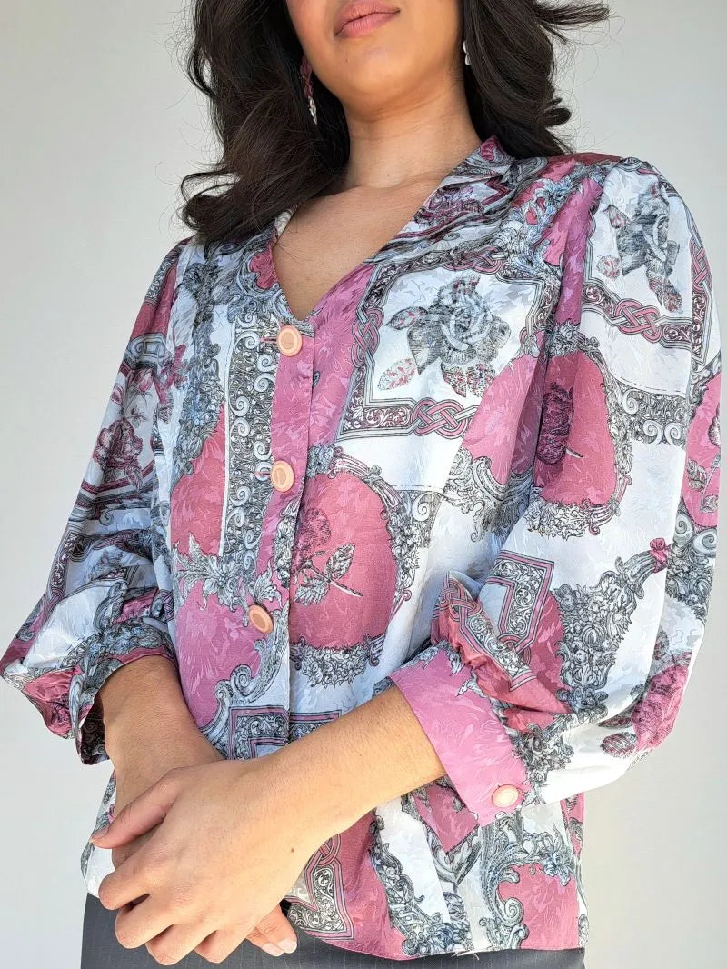 Vintage blouse met bloemenschilderijen | XL