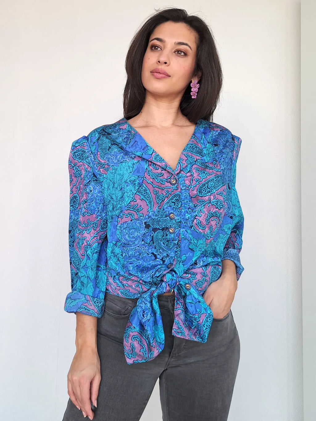 lichtblauwe vintage blouse