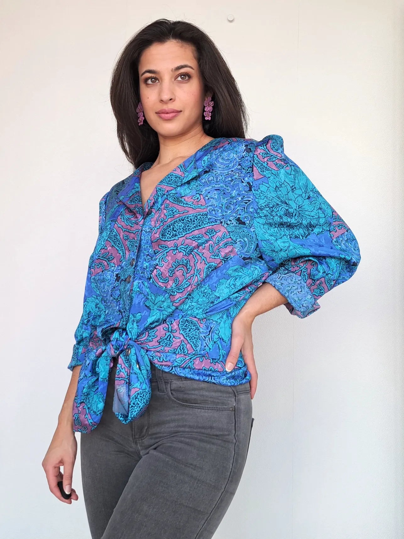 lichtblauwe vintage blouse