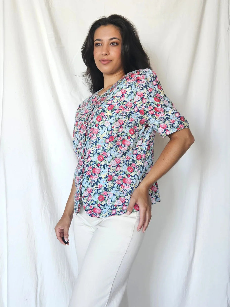 Getailleerde vintage blouse van viscose | L/XL