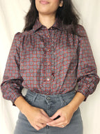 Lichtrode vintage blouse met ruffles | XS/S