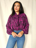 Paarse vintage blouse met pussy bow | M
