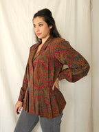 Herfstkleuren vintage blouse met plooien | L