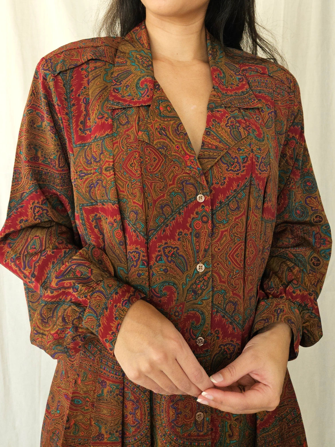 Herfstkleuren vintage blouse met plooien | L