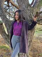 Paarse vintage blouse met pussy bow | M