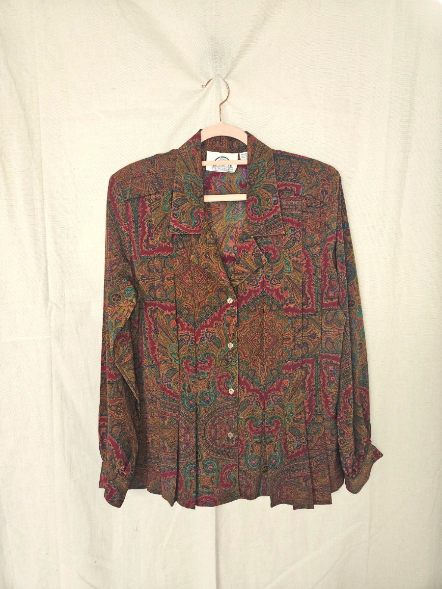 Herfstkleuren vintage blouse met plooien | L