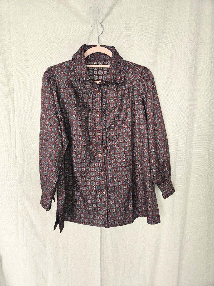 Lichtrode vintage blouse met ruffles | XS/S