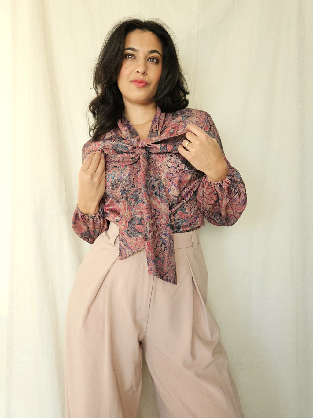 Vintage blouse Ribbon Up | L