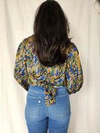 Gekleurde vintage blouse met strik achter | L