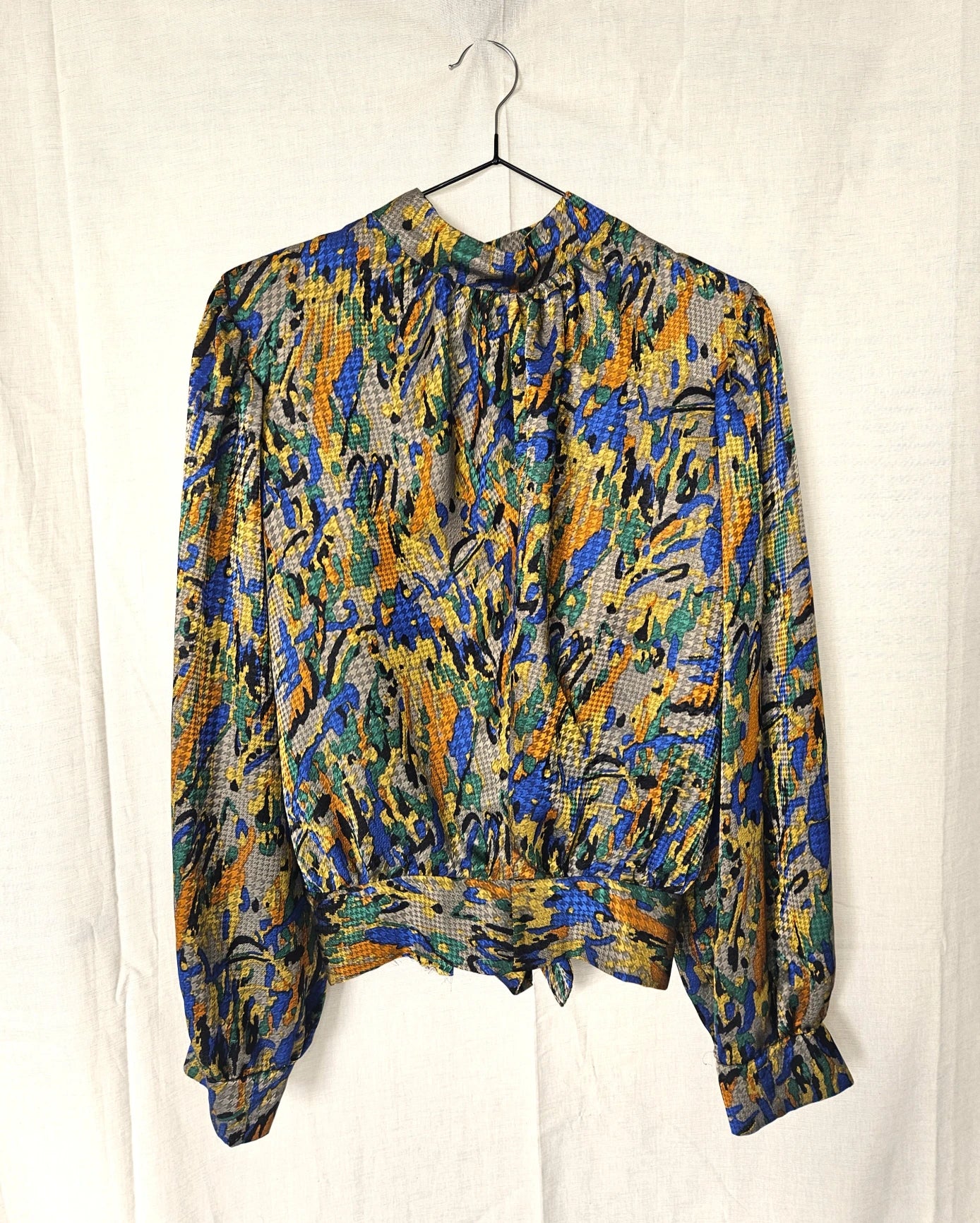 Gekleurde vintage blouse met strik achter | L