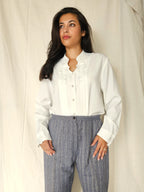 Witte vintage blouse met applicatie bloemen | L