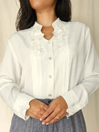 Witte vintage blouse met applicatie bloemen | L