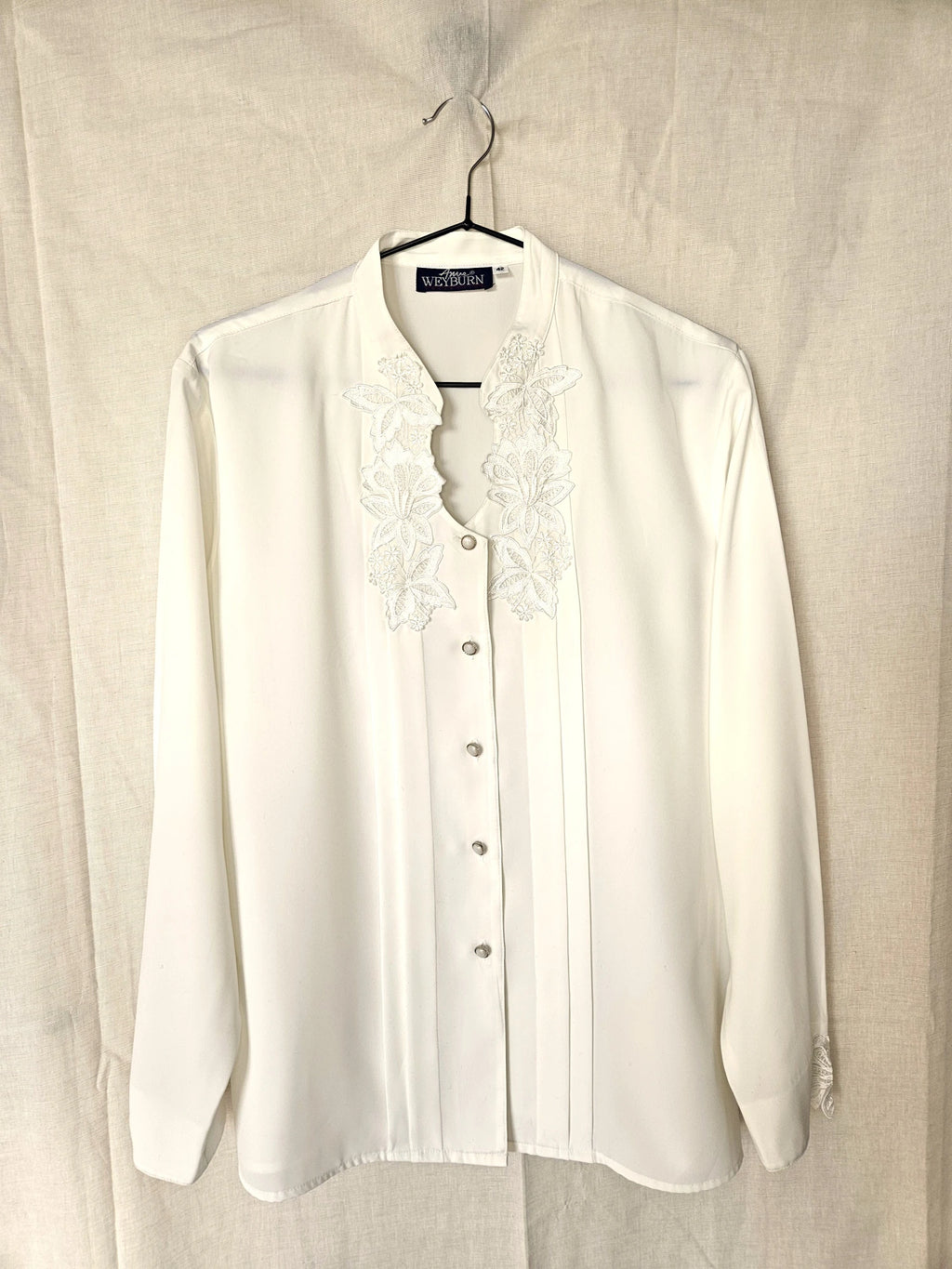 Witte vintage blouse met applicatie bloemen | L