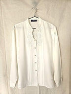 Witte vintage blouse met applicatie bloemen | L