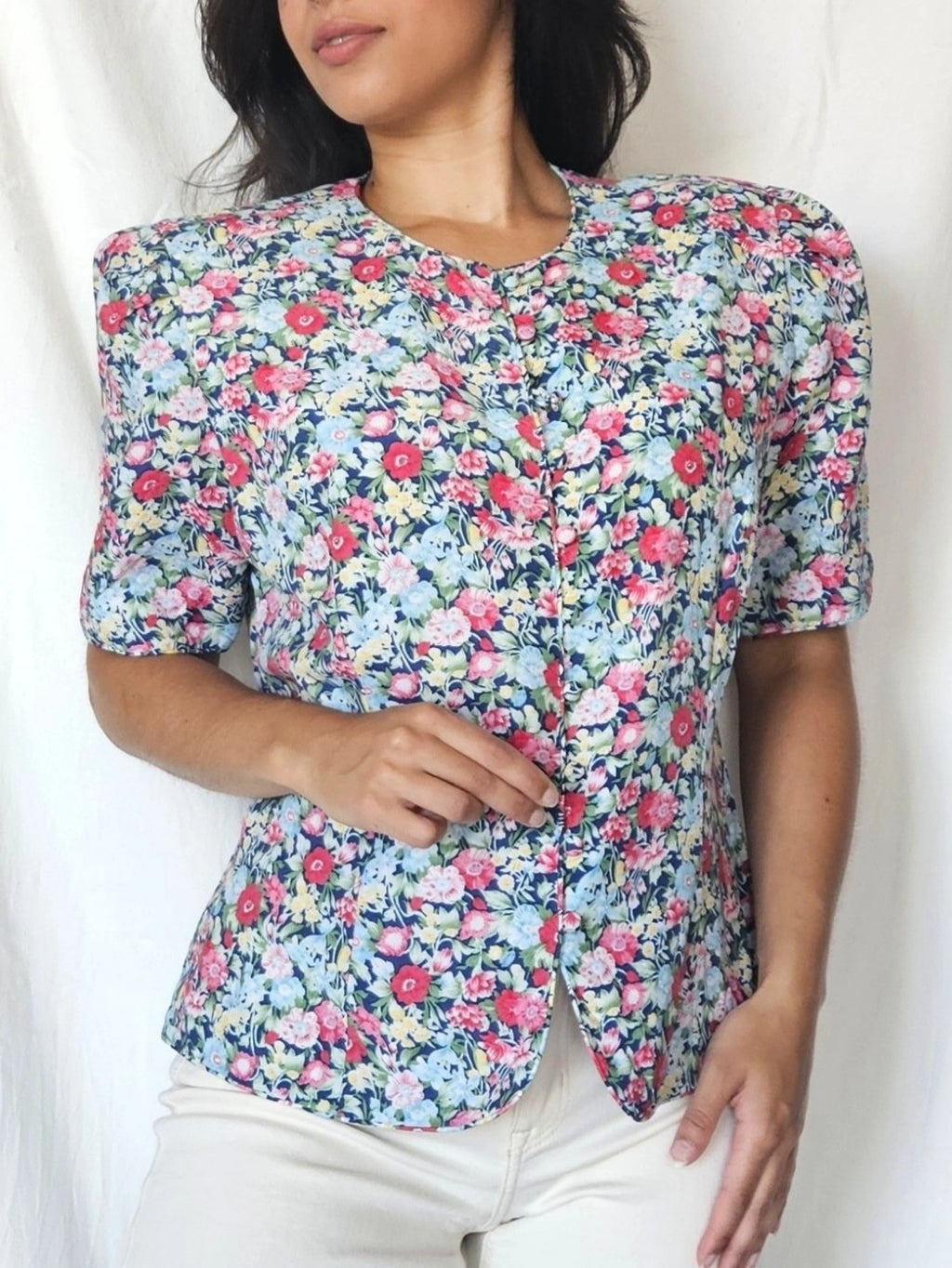 Getailleerde vintage blouse van viscose | XL