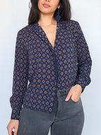 Vintage blouse blue pattern | XS/S