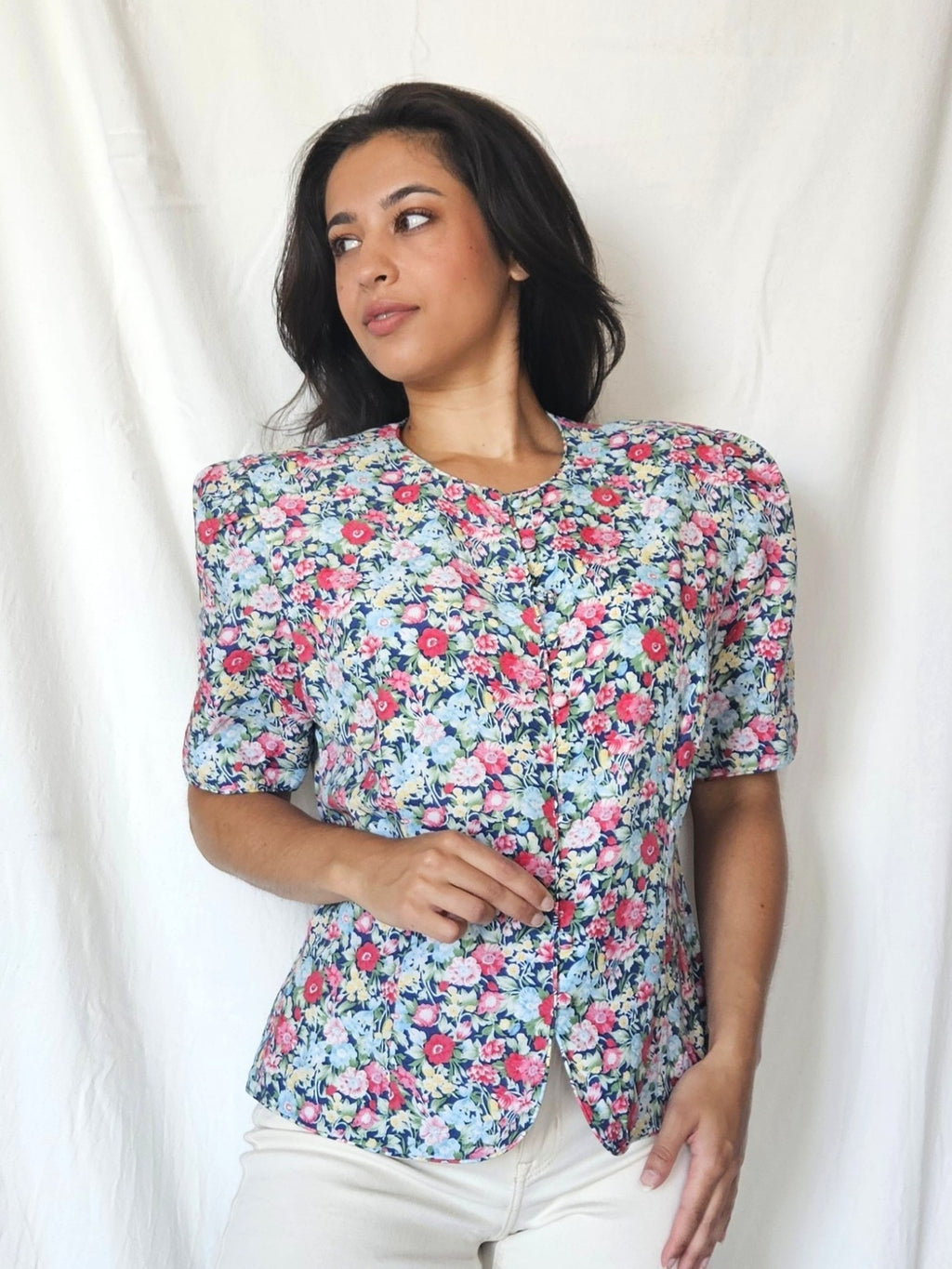 Getailleerde vintage blouse van viscose | XL