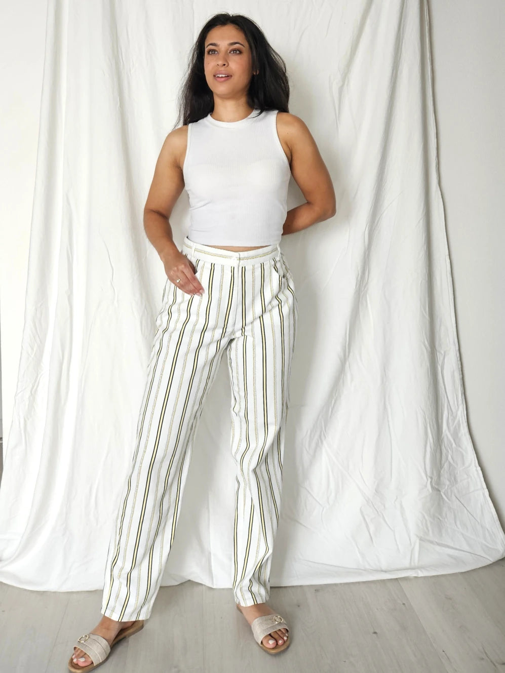 witte vintage broek met strepen
