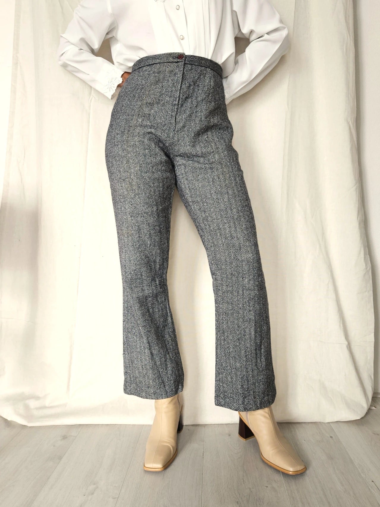 Wollen jaren 70 vintage broek - zwart - M