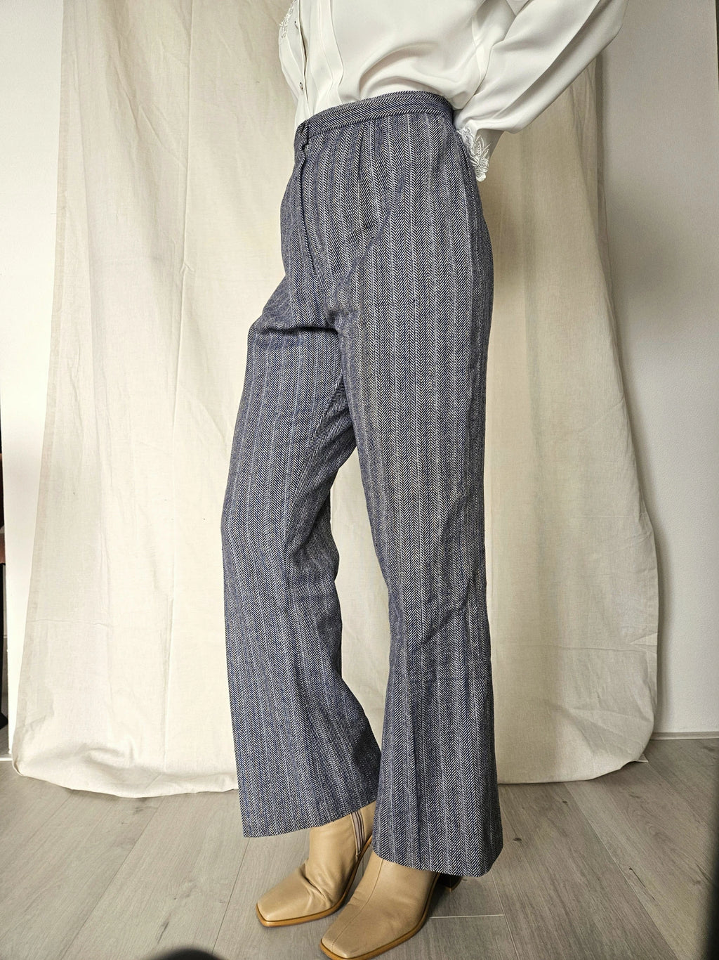 Wollen jaren 70 vintage broek - blauw - L