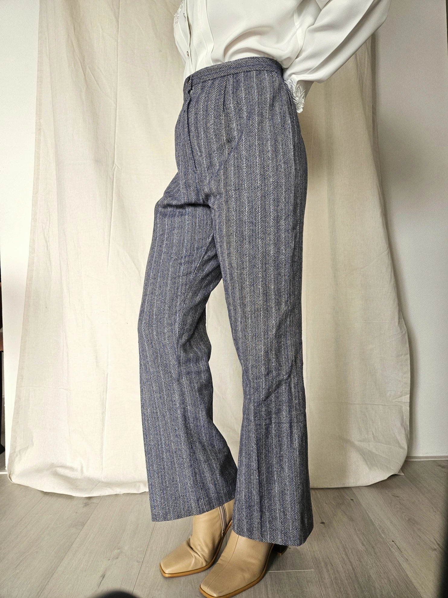 Wollen jaren 70 vintage broek - blauw - L