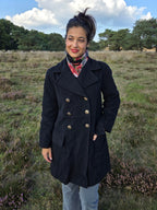 Zwarte vintage mantel van wol en kasjmier | S