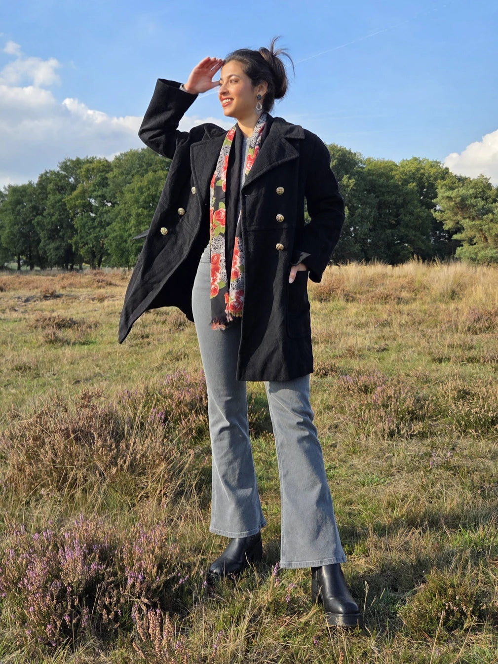 Zwarte vintage mantel van wol en kasjmier | S