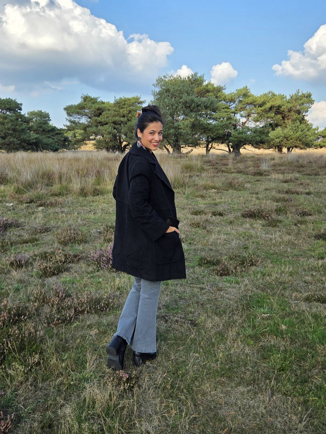 Zwarte vintage mantel van wol en kasjmier | S