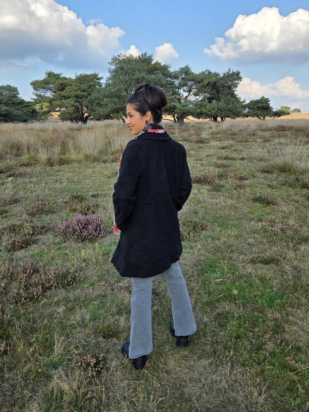 Zwarte vintage mantel van wol en kasjmier | S