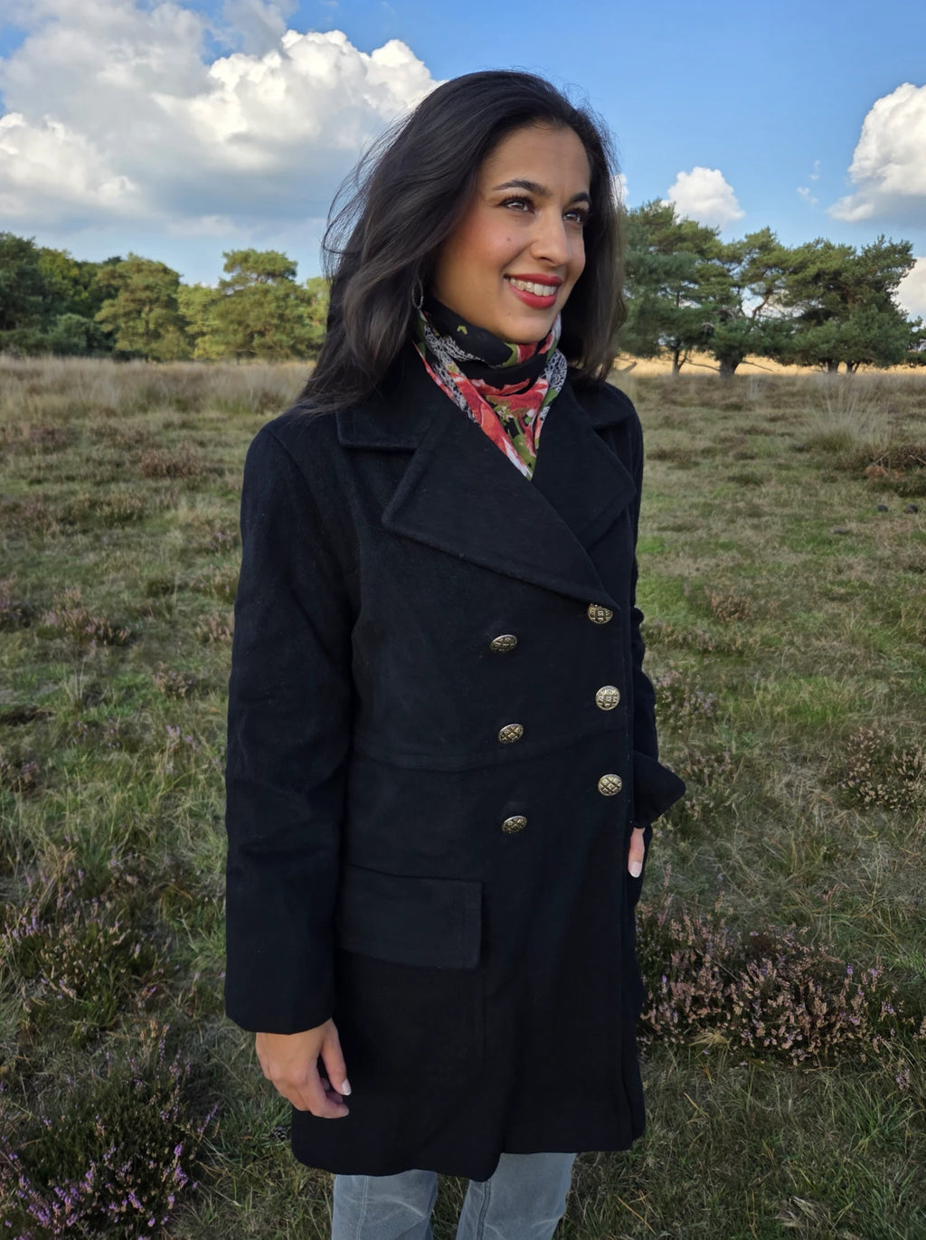 Zwarte vintage mantel van wol en kasjmier | S