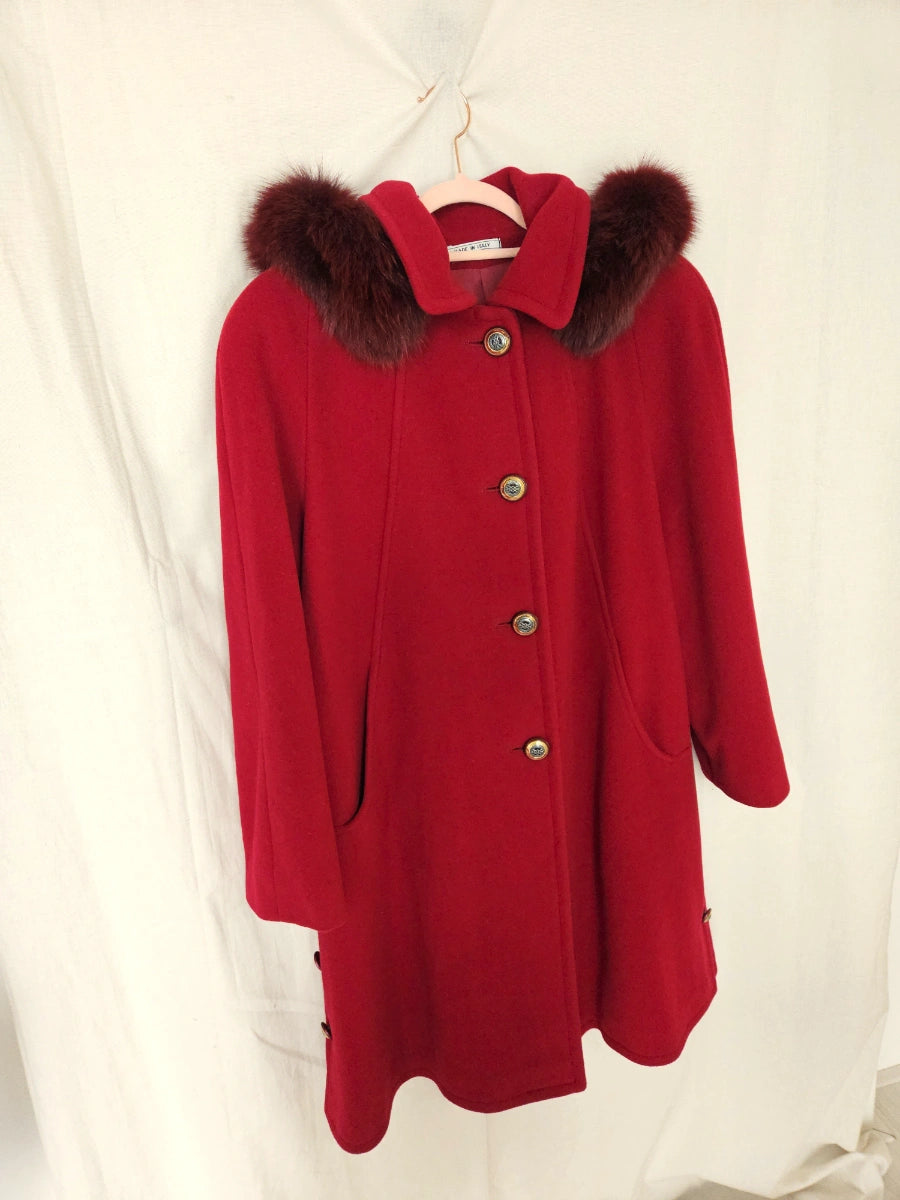 Wollen vintage mantel met capuchon | XL