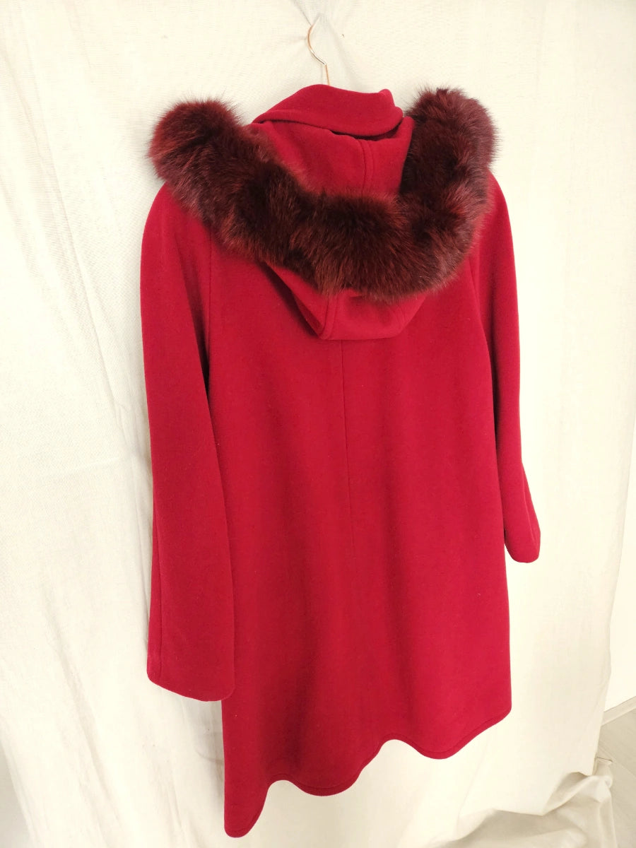 Wollen vintage mantel met capuchon | XL