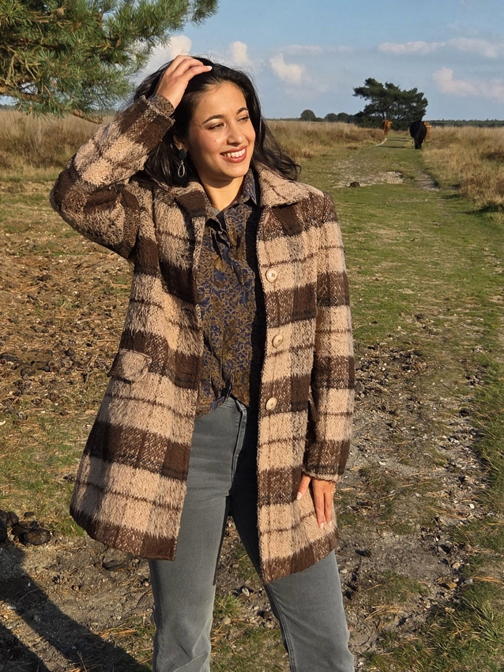 Bruine vintage mantel van wol | XS/S