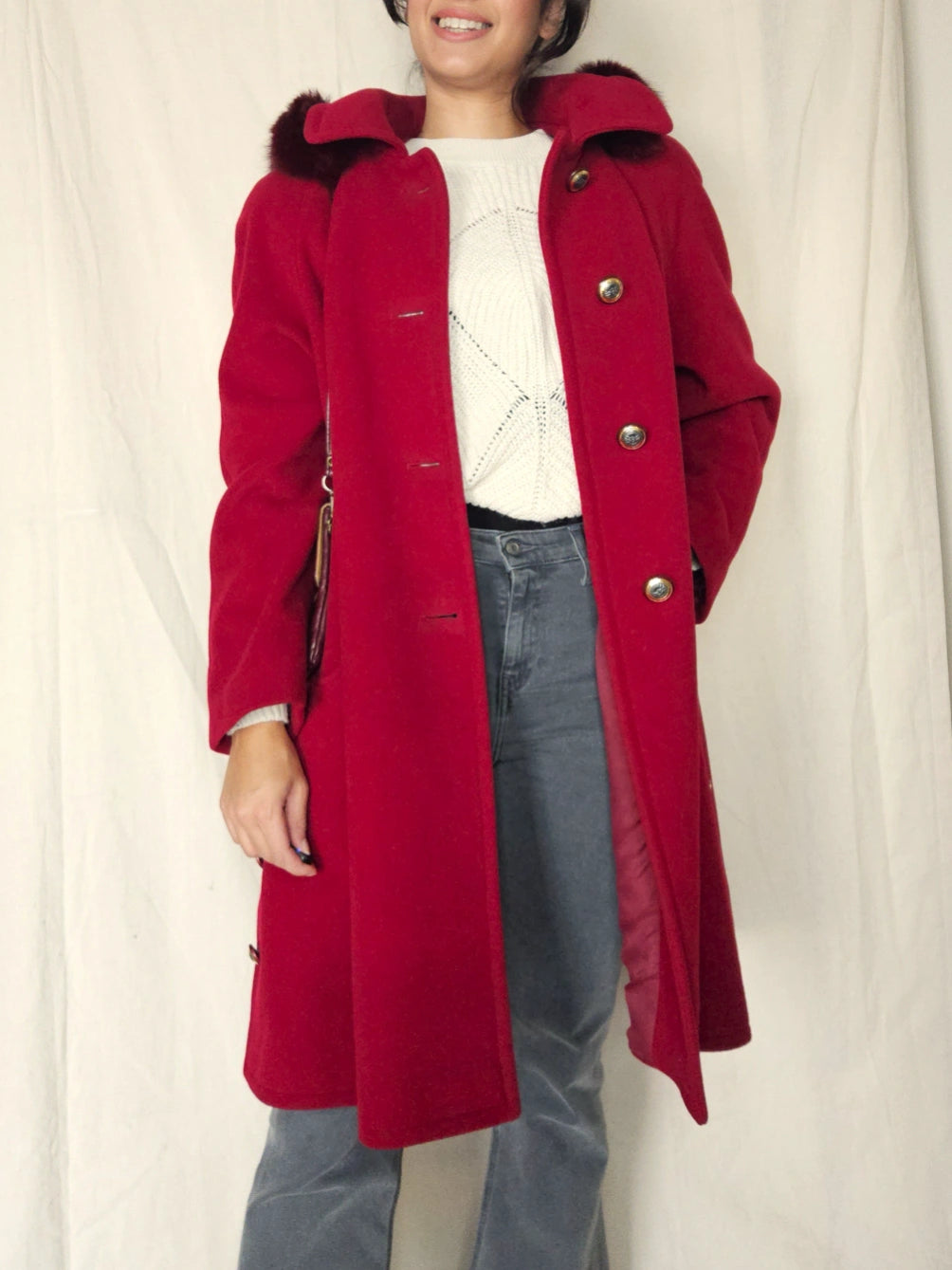 Wollen vintage mantel met capuchon | XL